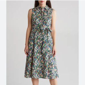 Tommy Hilfiger Floral Midi Dress with Belt Button Up Size 10 Like New